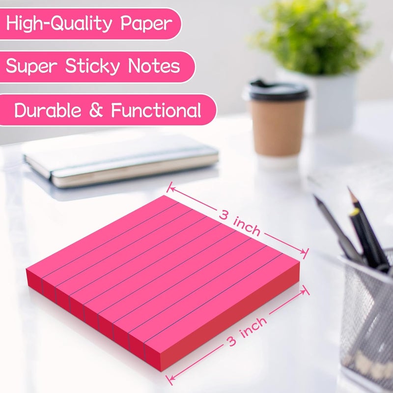YEECOK (18 Pads) Lined Sticky Notes 3x3 in Bright Ruled Post Stickies Colorful Super Sticking Power Memo Pads - Image 3